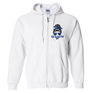 Funny Messy Bun Cowboys Girl Sport Fan Full Zip Hoodie