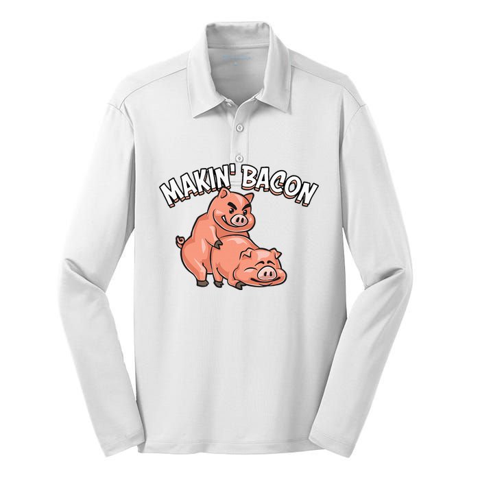 Funny Making Bacon For Women Cool Pig Bacon Joke Silk Touch Performance Long Sleeve Polo