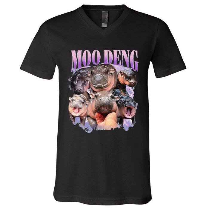 Funny Moodeng Baby Pygmy Hippo Cute Zoo For Family Gift V-Neck T-Shirt