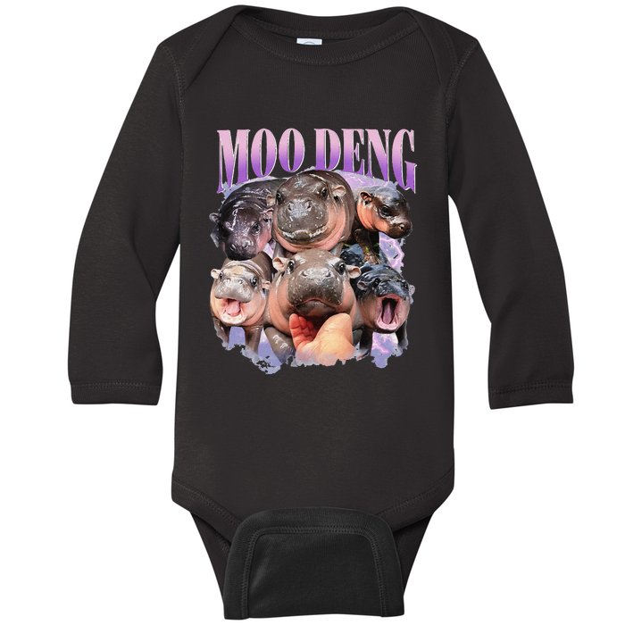 Funny Moodeng Baby Pygmy Hippo Cute Zoo For Family Gift Baby Long Sleeve Bodysuit