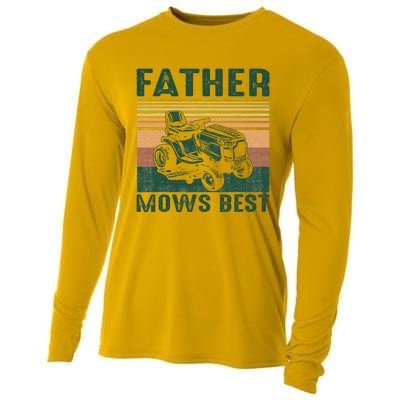 Father Mows Best Lawn Care Dad Mowing Gardener FatherS Day Cooling Performance Long Sleeve Crew