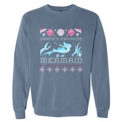 Favorite Mermaid Beach Vacation Ugly Merry Xmas Santa Gift Garment-Dyed Sweatshirt