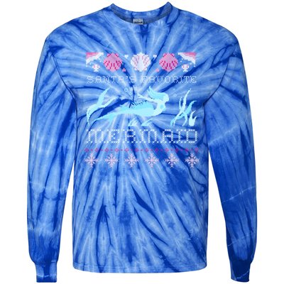 Favorite Mermaid Beach Vacation Ugly Merry Xmas Santa Gift Tie-Dye Long Sleeve Shirt