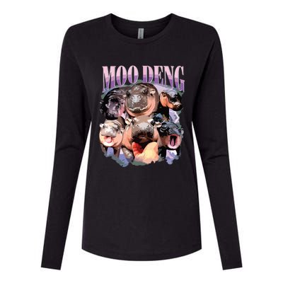 Funny Moodeng Baby Pygmy Hippo Cute Zoo For Family Womens Cotton Relaxed Long Sleeve T-Shirt