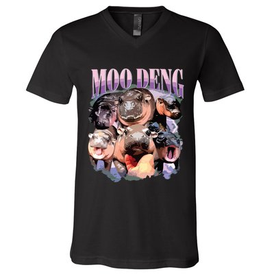 Funny Moodeng Baby Pygmy Hippo Cute Zoo For Family V-Neck T-Shirt