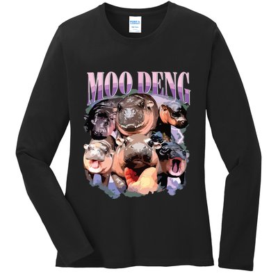 Funny Moodeng Baby Pygmy Hippo Cute Zoo For Family Ladies Long Sleeve Shirt