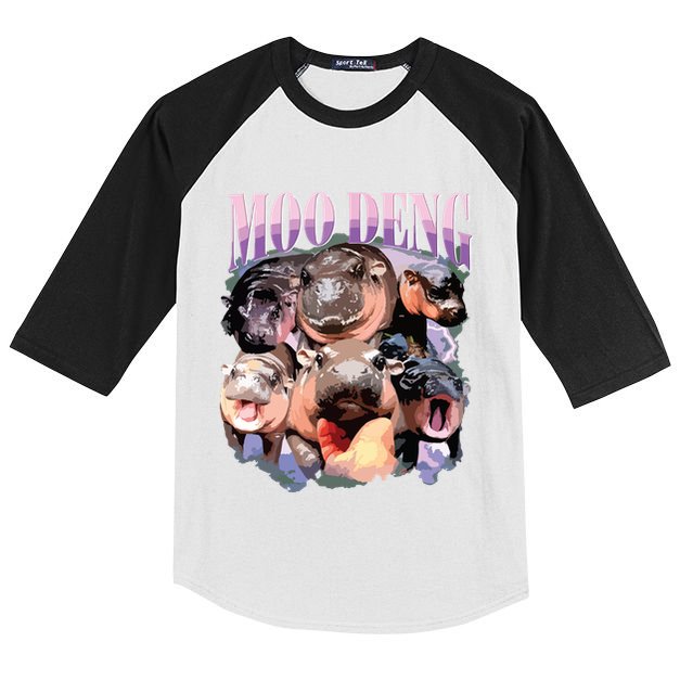 Funny Moodeng Baby Pygmy Hippo Cute Zoo For Family Kids Colorblock Raglan Jersey