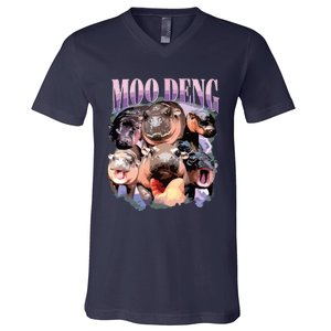 Funny Moodeng Baby Pygmy Hippo Cute Zoo For Family V-Neck T-Shirt