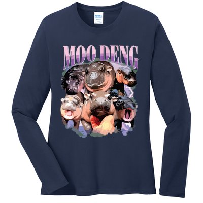 Funny Moodeng Baby Pygmy Hippo Cute Zoo For Family Ladies Long Sleeve Shirt