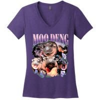 Funny Moodeng Baby Pygmy Hippo Cute Zoo For Family Women's V-Neck T-Shirt