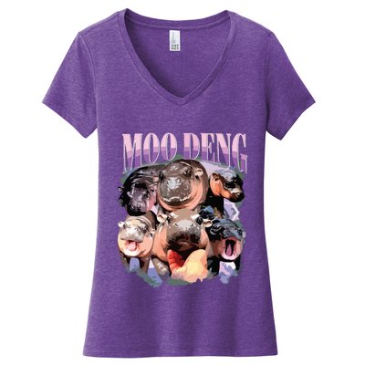 Funny Moodeng Baby Pygmy Hippo Cute Zoo For Family Women's V-Neck T-Shirt