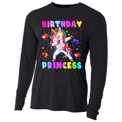 Family Matching Birthday Princess Girl Dabbing Unicorn Cooling Performance Long Sleeve Crew