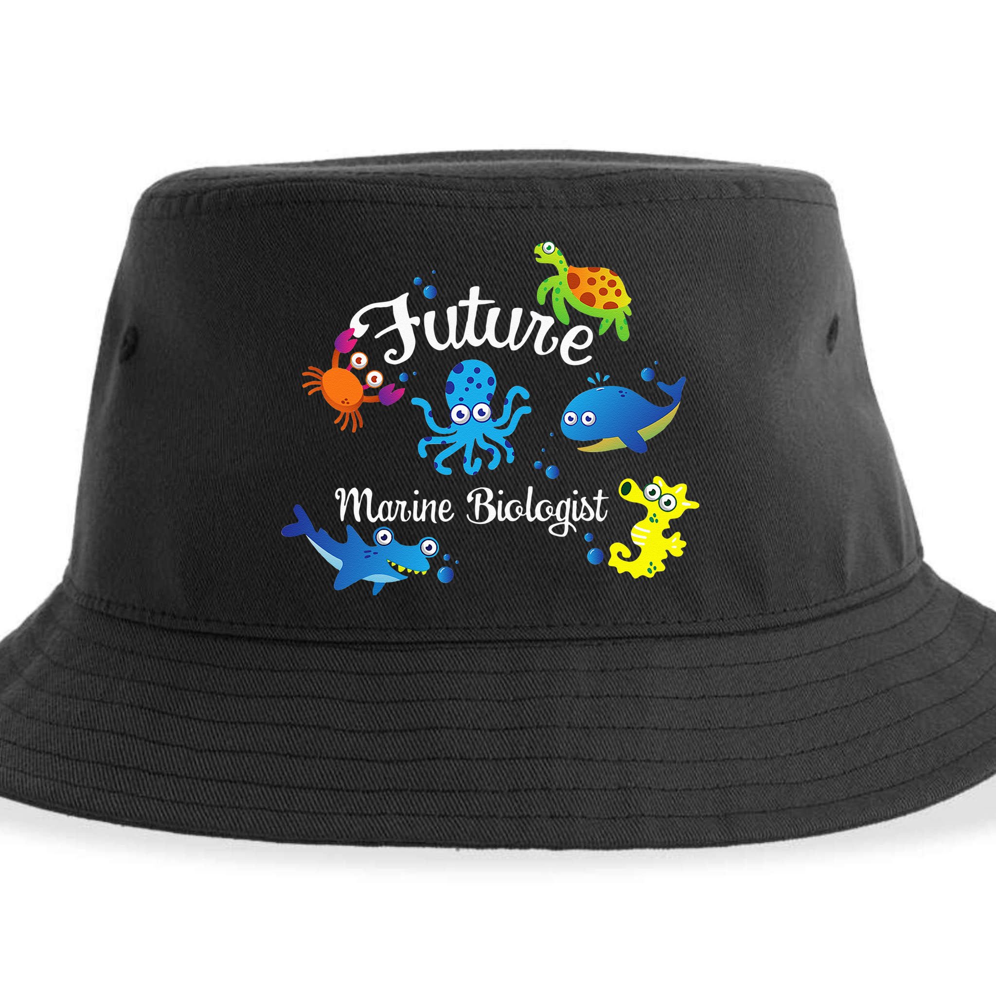 Future Marine Biologist Job Ocean Animal Lover Whale Turtle Sustainable Bucket Hat