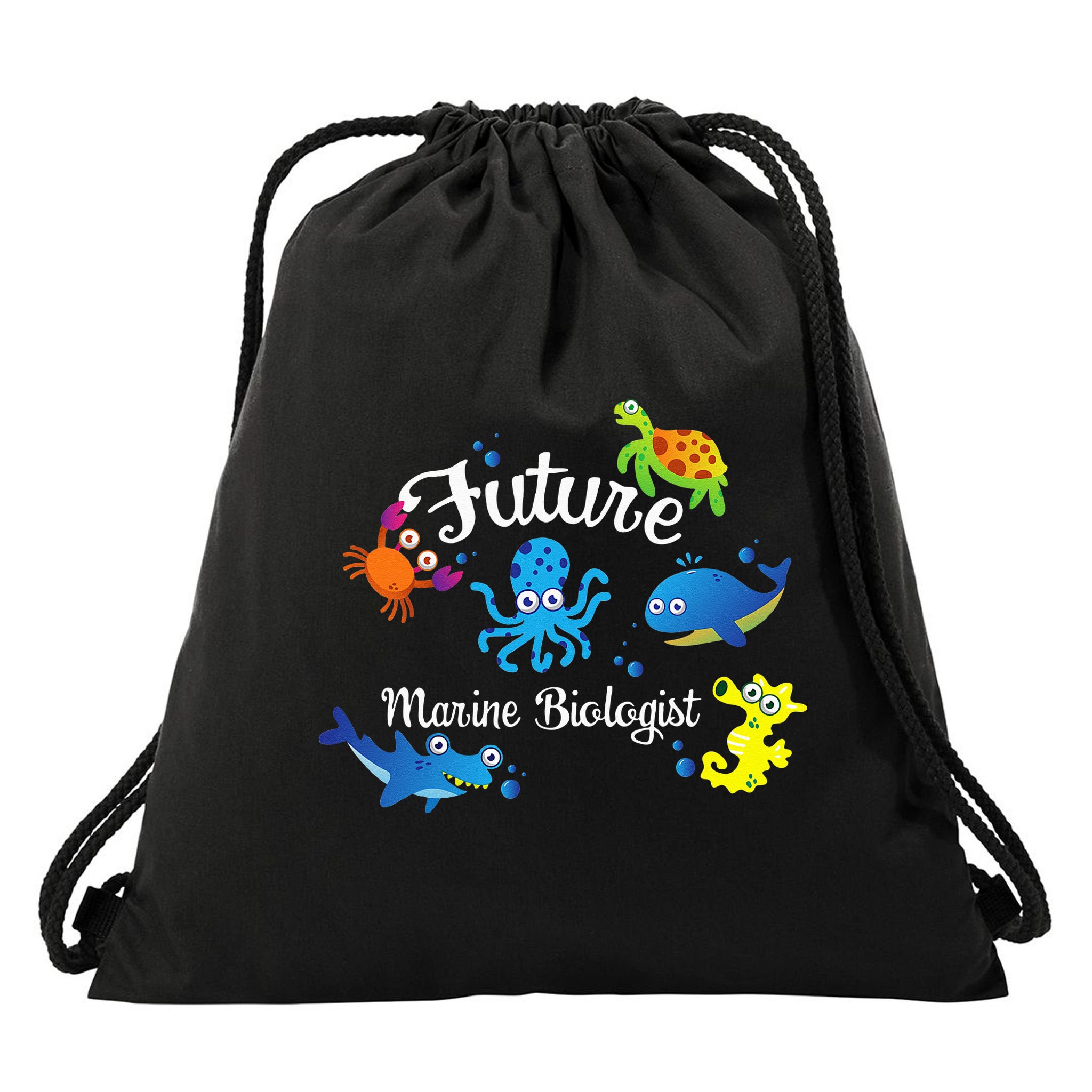 Future Marine Biologist Job Ocean Animal Lover Whale Turtle Drawstring Bag