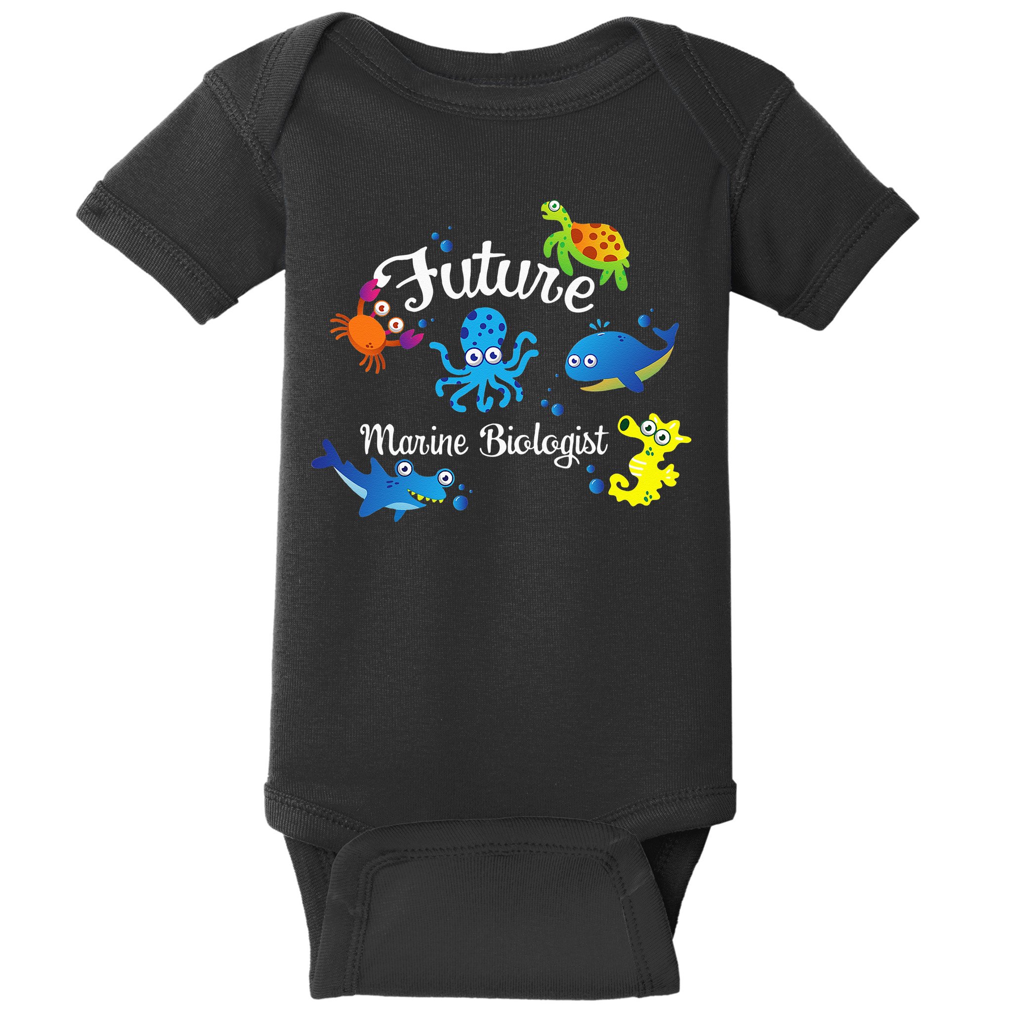 Future Marine Biologist Job Ocean Animal Lover Whale Turtle Baby Bodysuit