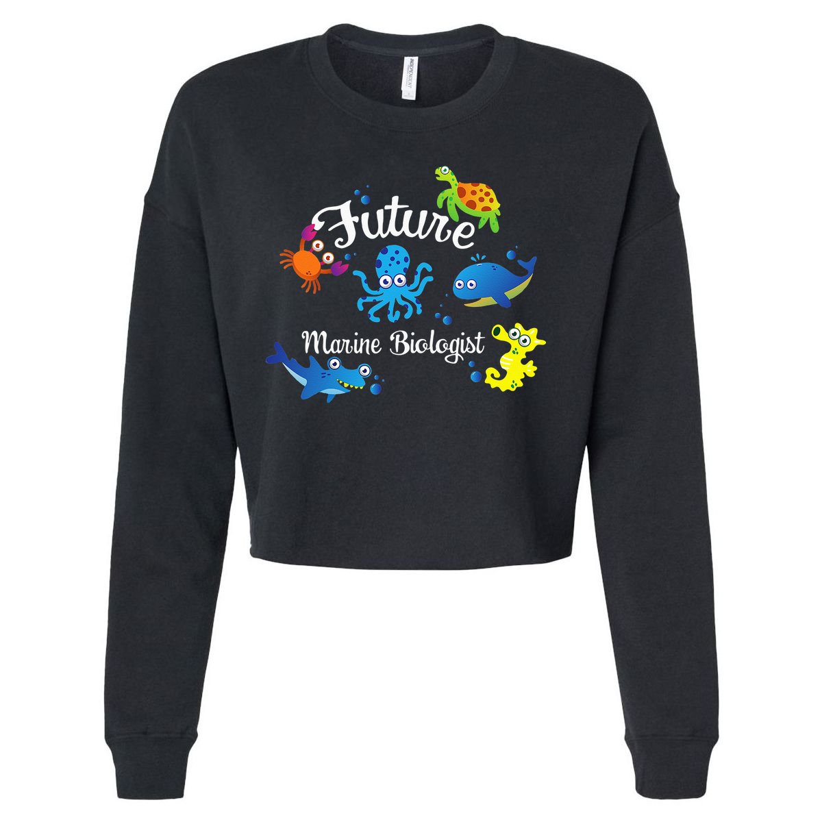 Future Marine Biologist Job Ocean Animal Lover Whale Turtle Cropped Pullover Crew