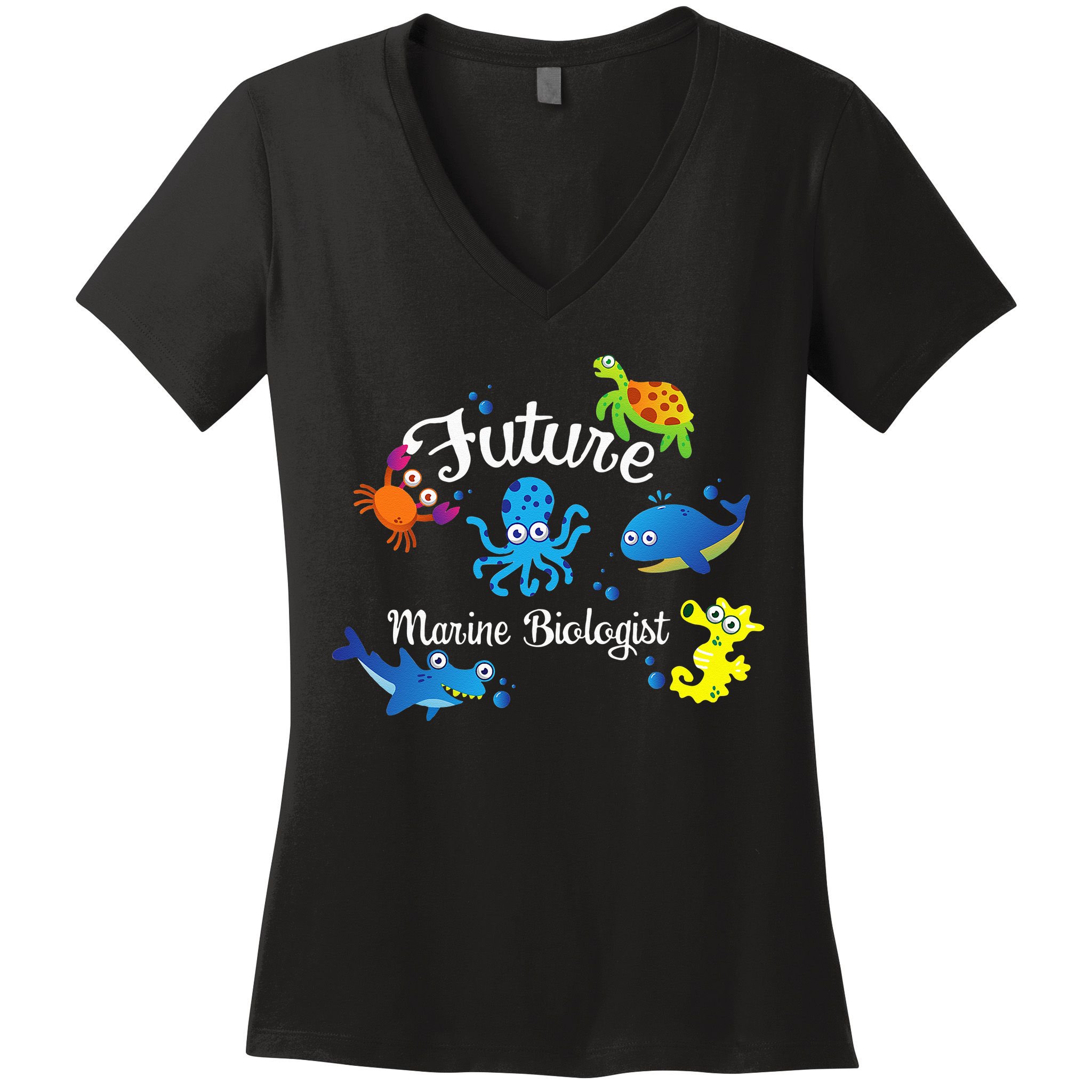 Future Marine Biologist Job Ocean Animal Lover Whale Turtle Women's V-Neck T-Shirt