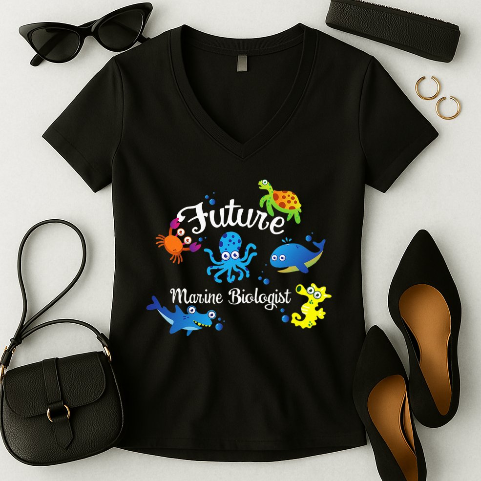 Future Marine Biologist Job Ocean Animal Lover Whale Turtle Women's V-Neck T-Shirt