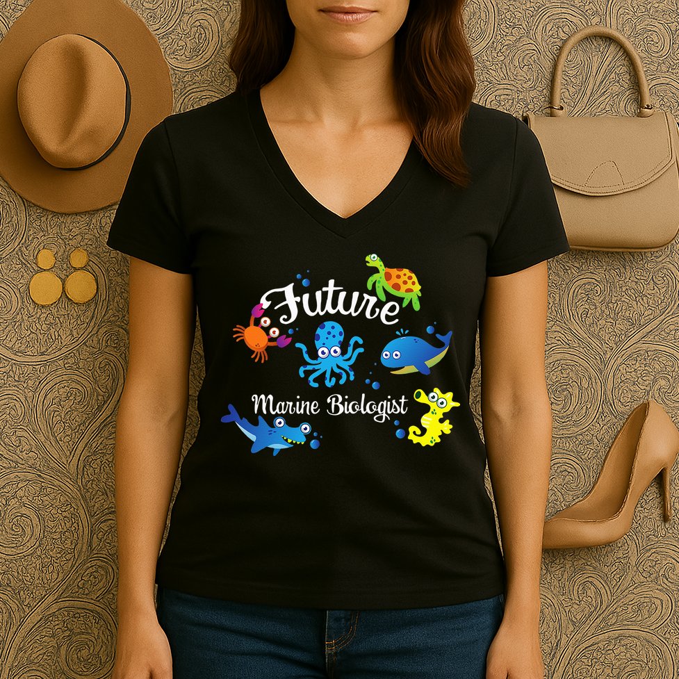 Future Marine Biologist Job Ocean Animal Lover Whale Turtle Women's V-Neck T-Shirt
