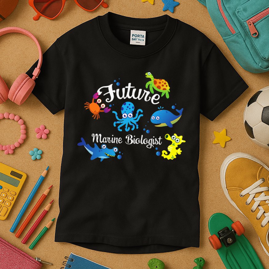 Future Marine Biologist Job Ocean Animal Lover Whale Turtle Kids T-Shirt