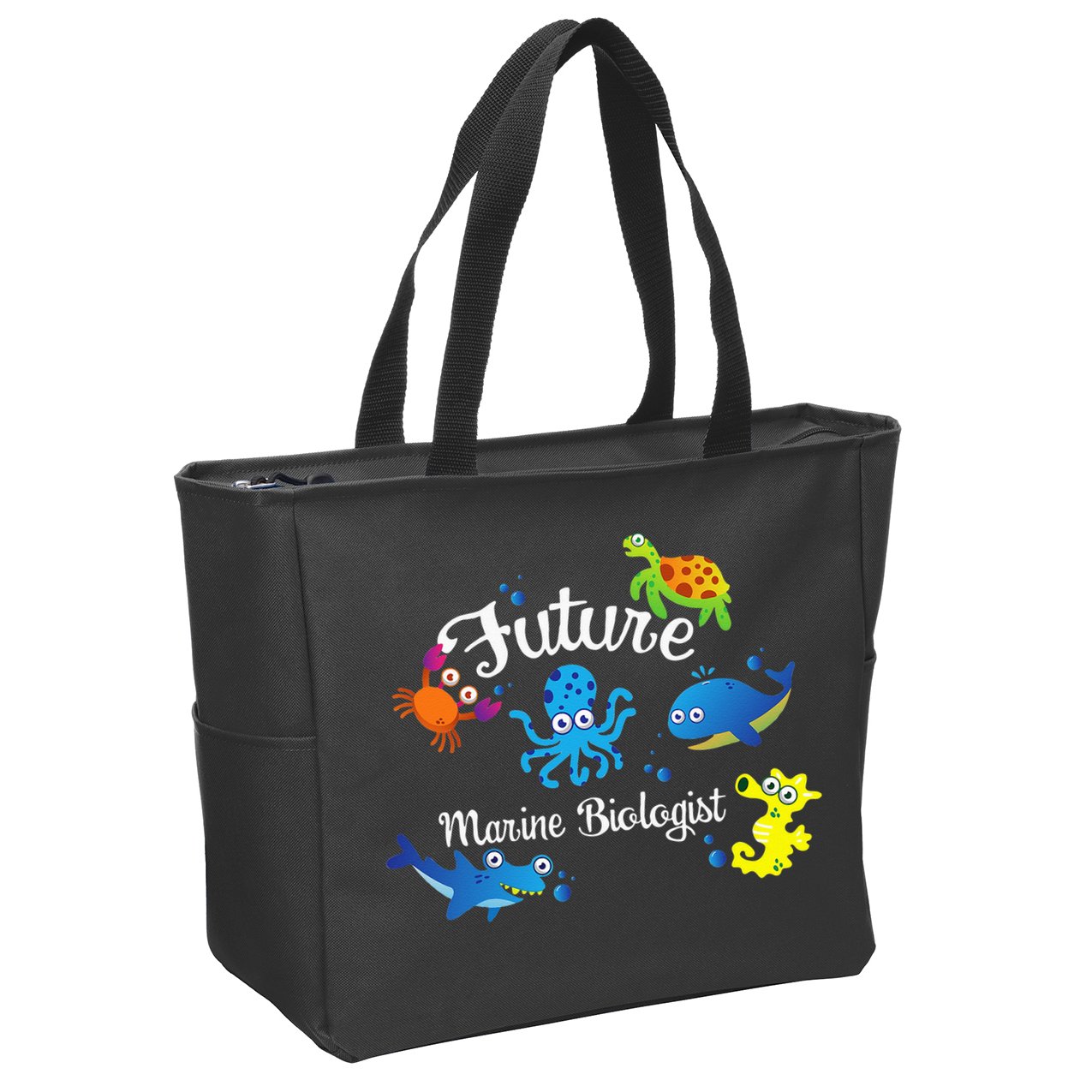 Future Marine Biologist Job Ocean Animal Lover Whale Turtle Zip Tote Bag