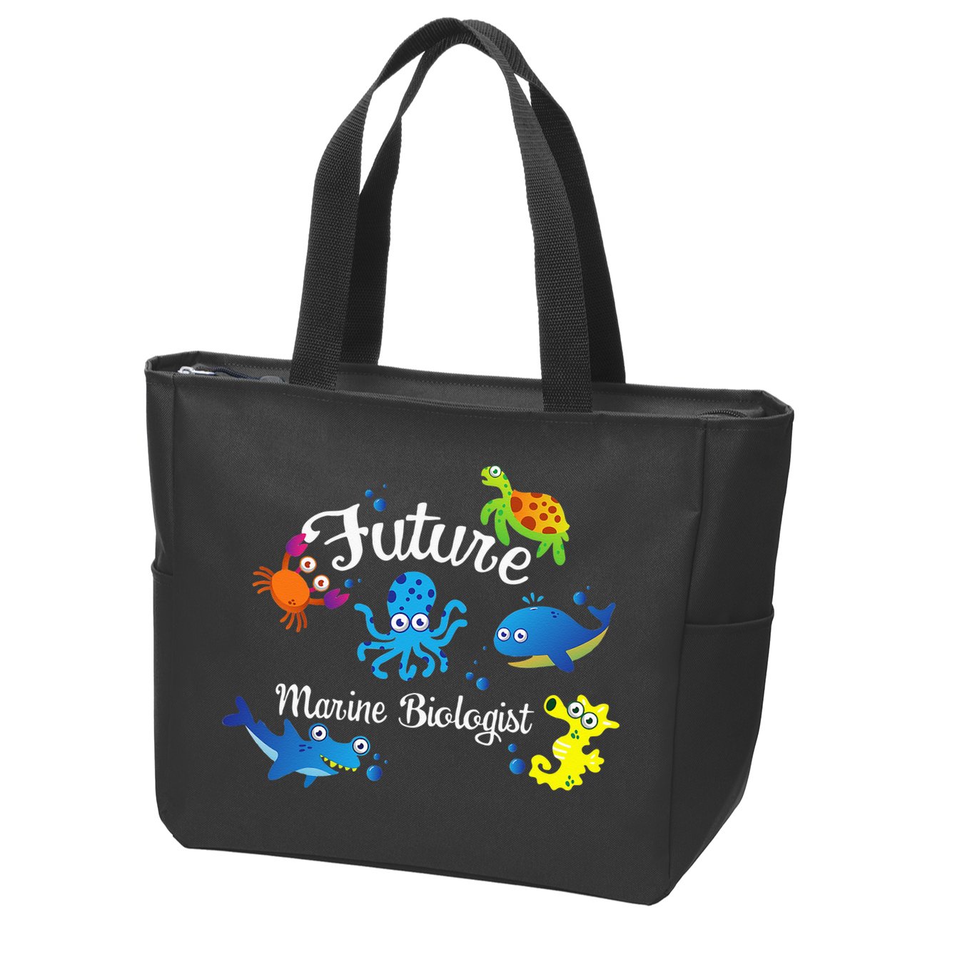 Future Marine Biologist Job Ocean Animal Lover Whale Turtle Zip Tote Bag
