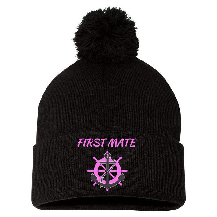 First Mate Boat Anchor Nautical Pom Pom 12in Knit Beanie