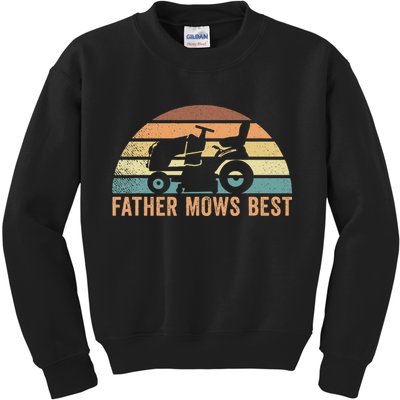 Father Mows Best Lawn Care Dad Mowing Gardener Kids Sweatshirt