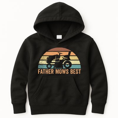 Father Mows Best Lawn Care Dad Mowing Gardener Kids Hoodie