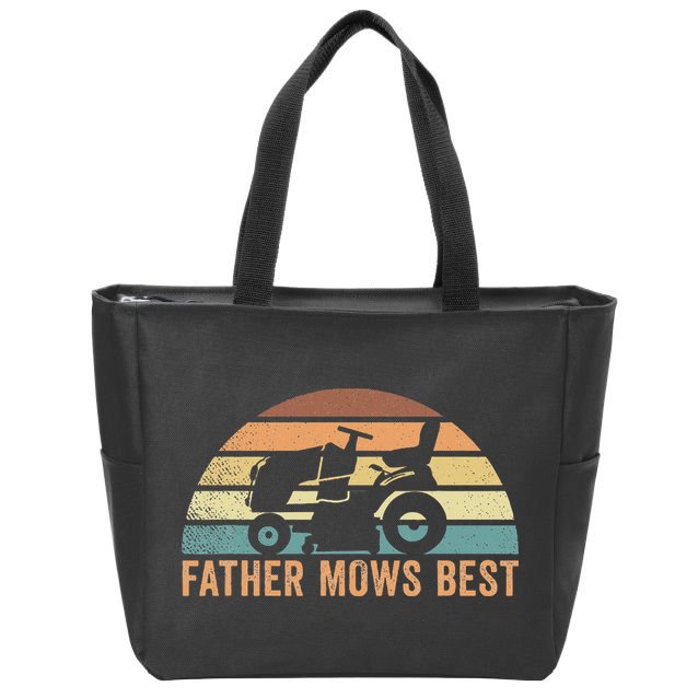 Father Mows Best Lawn Care Dad Mowing Gardener Zip Tote Bag