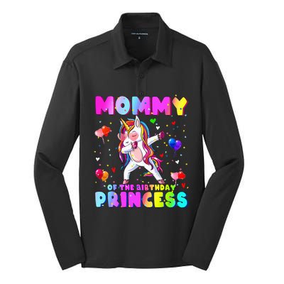 Family Matching Birthday Princess Girl Dabbing Unicorn Mom Silk Touch Performance Long Sleeve Polo