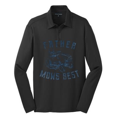 Father Mows Best Funny Riding Mower Retro Mowing Dad Gift Silk Touch Performance Long Sleeve Polo