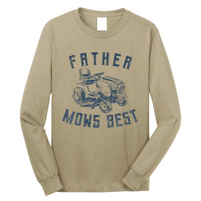 Father Mows Best Funny Riding Mower Retro Mowing Dad Gift Long Sleeve Shirt