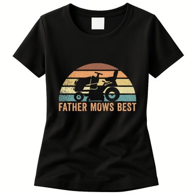 Father Mows Best Lawn Care Dad Mowing Gardener Womens T-Shirt