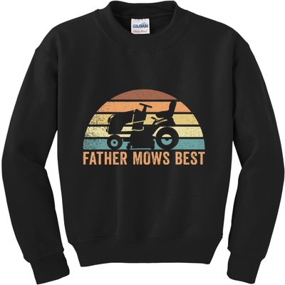 Father Mows Best Lawn Care Dad Mowing Gardener Kids Sweatshirt