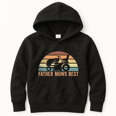 Father Mows Best Lawn Care Dad Mowing Gardener Kids Hoodie
