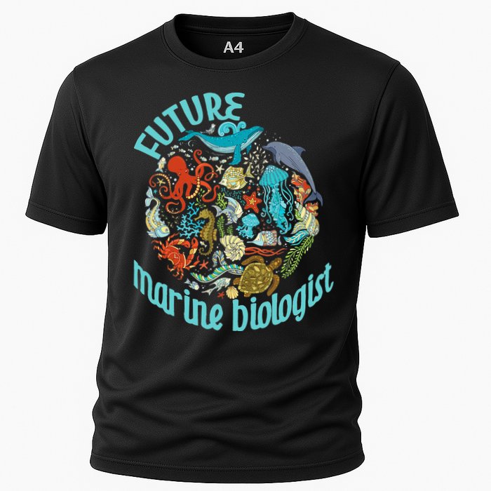 Future Marine Biologist Ocean Life Drawing Whale Octopus Cooling Performance Crew T-Shirt