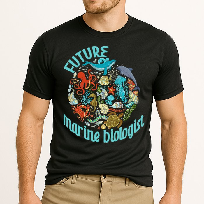 Future Marine Biologist Ocean Life Drawing Whale Octopus Cooling Performance Crew T-Shirt