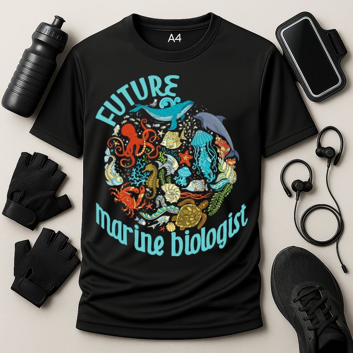 Future Marine Biologist Ocean Life Drawing Whale Octopus Cooling Performance Crew T-Shirt