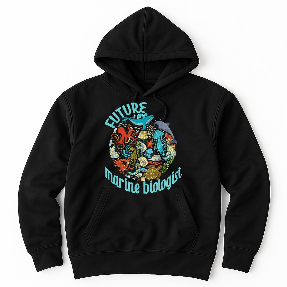 Future Marine Biologist Ocean Life Drawing Whale Octopus Hoodie