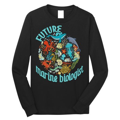Future Marine Biologist Ocean Life Drawing Whale Octopus Long Sleeve Shirt
