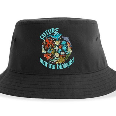 Future Marine Biologist Ocean Life Drawing Whale Octopus Sustainable Bucket Hat
