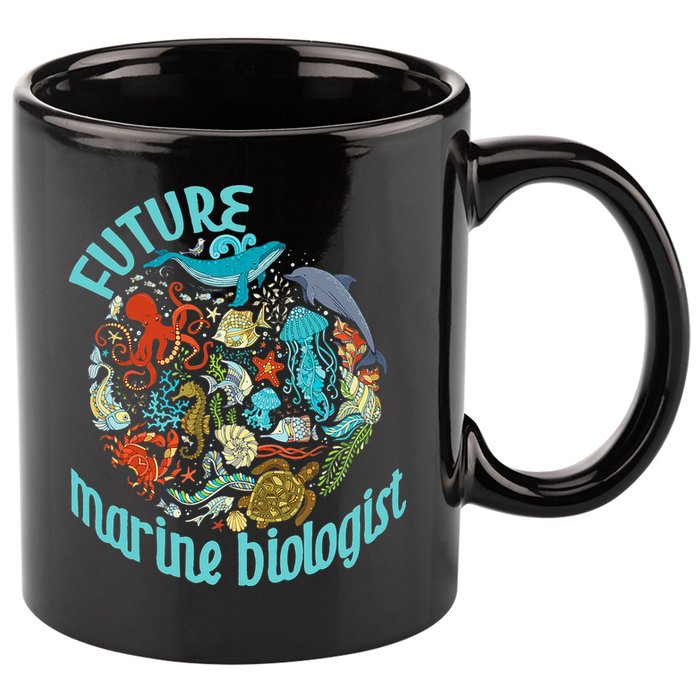 Future Marine Biologist Ocean Life Drawing Whale Octopus 11oz C Handle Ceramic Mug