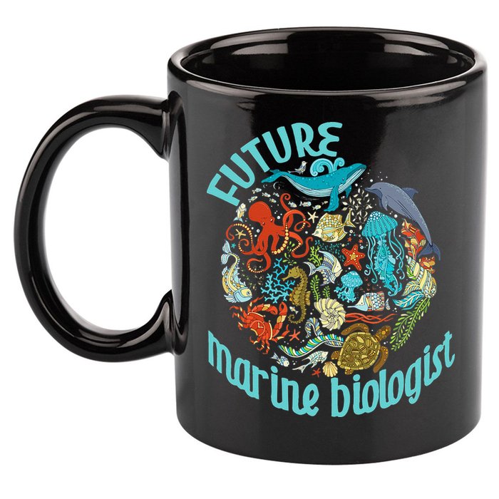 Future Marine Biologist Ocean Life Drawing Whale Octopus 11oz C Handle Ceramic Mug