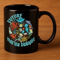 Future Marine Biologist Ocean Life Drawing Whale Octopus 11oz C Handle Ceramic Mug