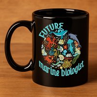 Future Marine Biologist Ocean Life Drawing Whale Octopus 11oz C Handle Ceramic Mug