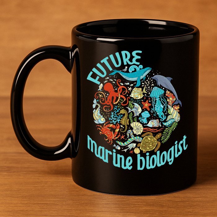 Future Marine Biologist Ocean Life Drawing Whale Octopus 11oz C Handle Ceramic Mug