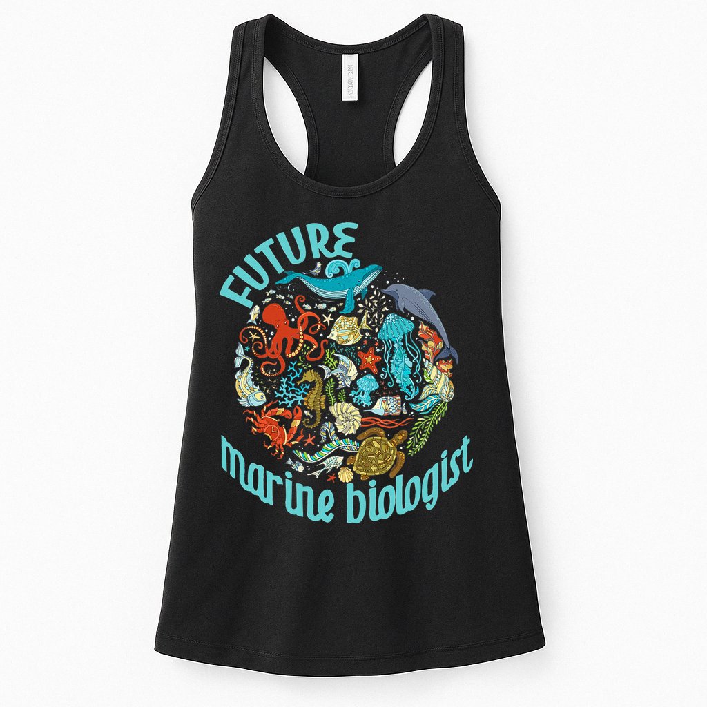 Future Marine Biologist Ocean Life Drawing Whale Octopus Womens Tank Top