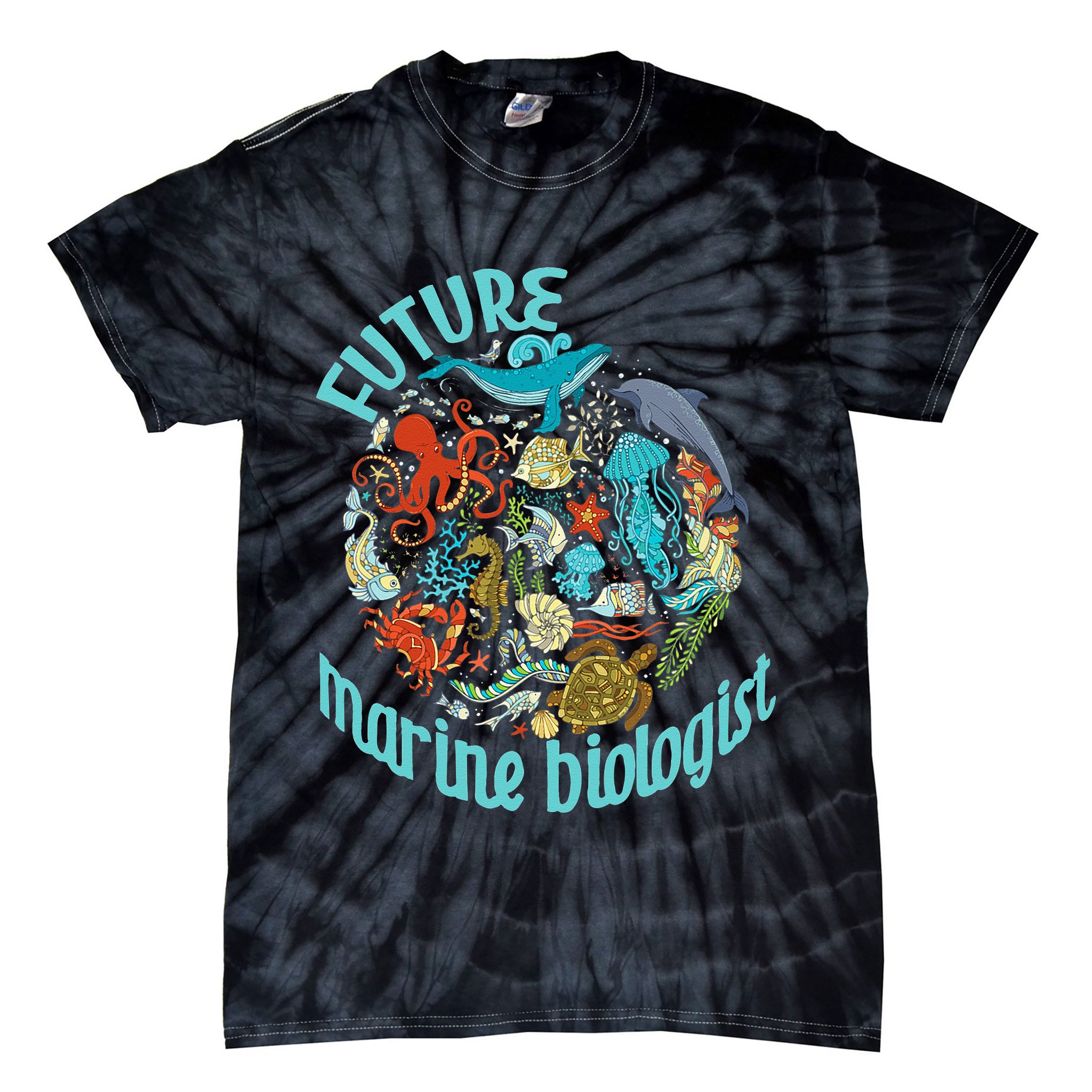 Future Marine Biologist Ocean Life Drawing Whale Octopus Tie-Dye T-Shirt