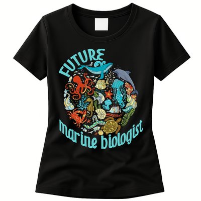 Future Marine Biologist Ocean Life Drawing Whale Octopus Womens T-Shirt